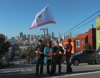Fret and Fiddle Flag at 18th and Rhode Island Community Garden, San Francisco - Link to video
